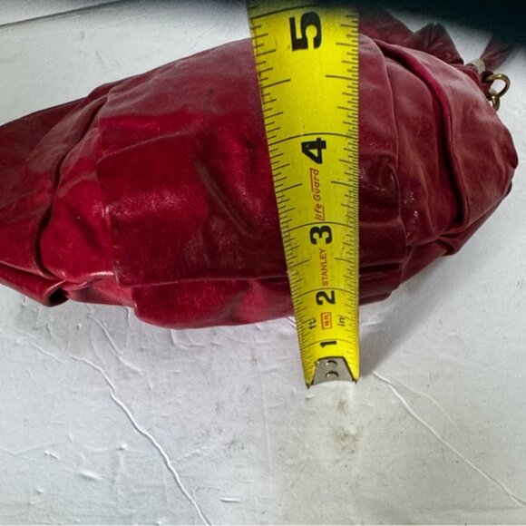 Vanessa Bruno NEW Leather Gathered Ruched Clutch Bag Wristlet Zip Closure Red - Picture 16 of 16